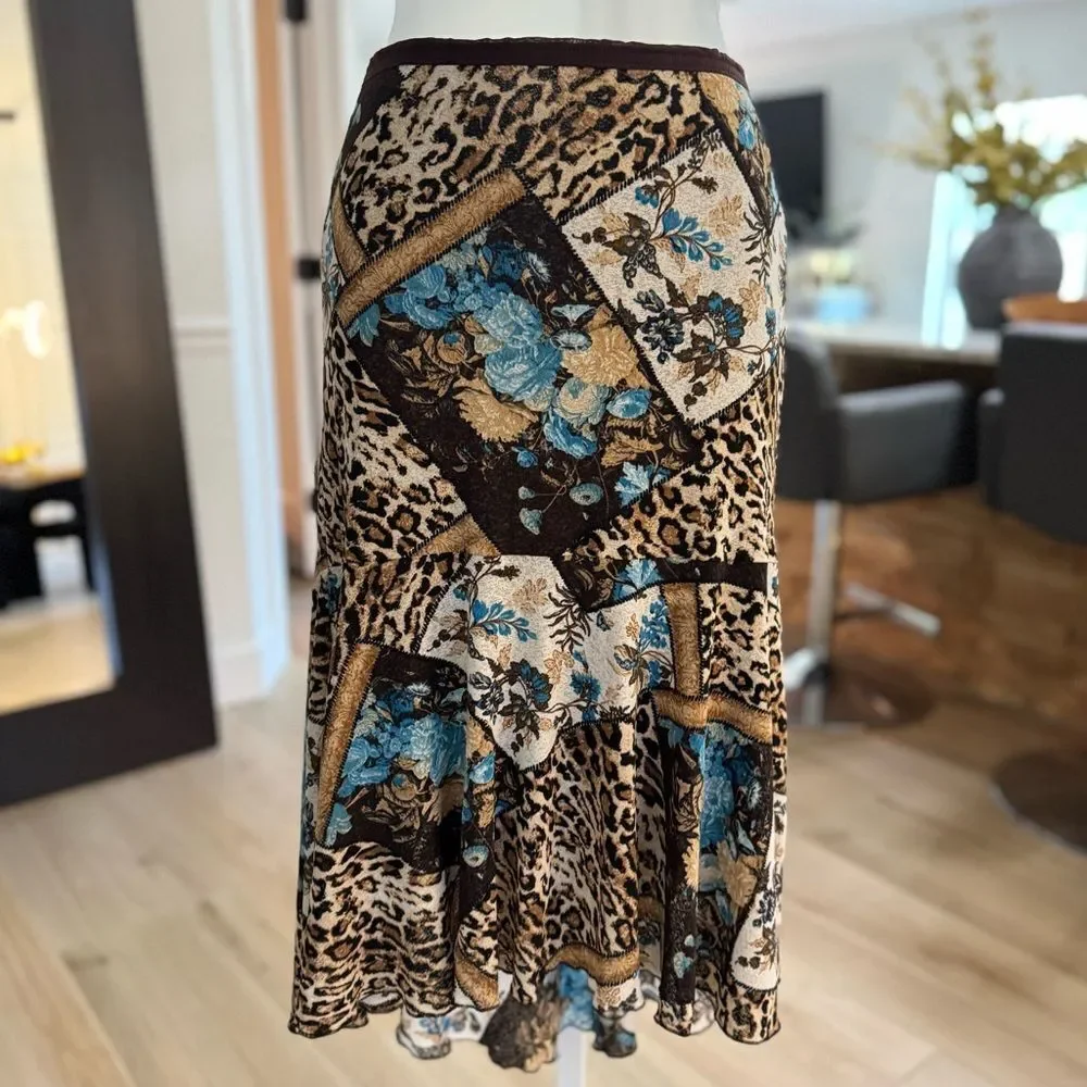 Karen Kane High-Low Midi Mixed Print Skirt. Size Small-P